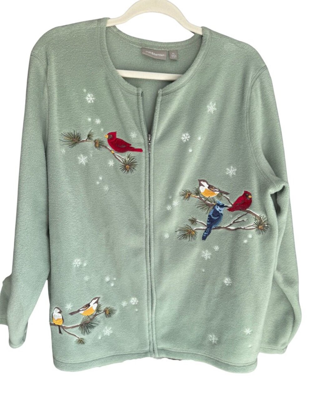 Croft & Barrow Holiday Cardinal Birds Fleece Zip Jacket Cottagecore XL